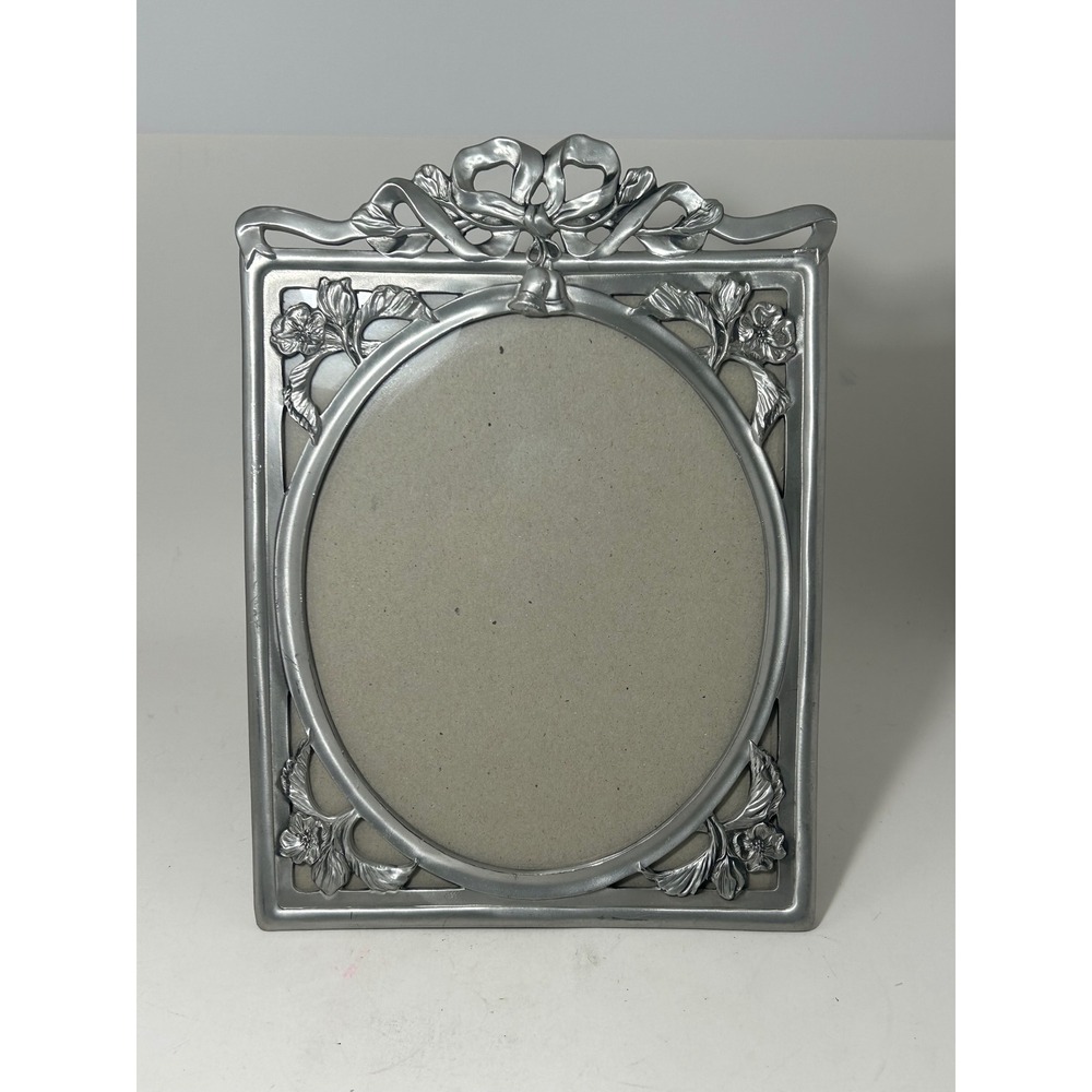 Vintage 1990 Seagull Pewter Floral Bow Bell Oval Picture Frame Canada 9x11.5
